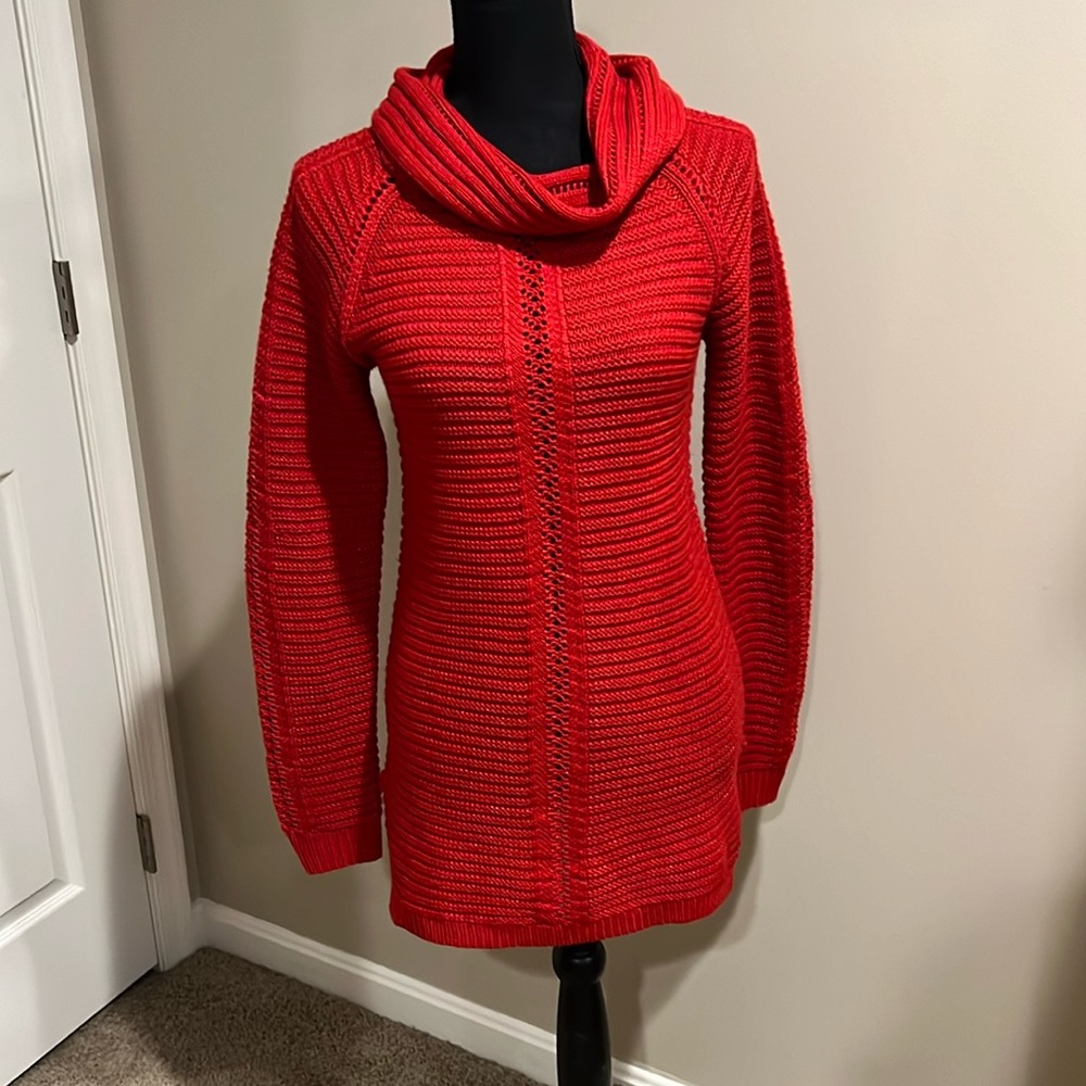 Charming Charlie Christmas red weave cowl neck tunic sweater small